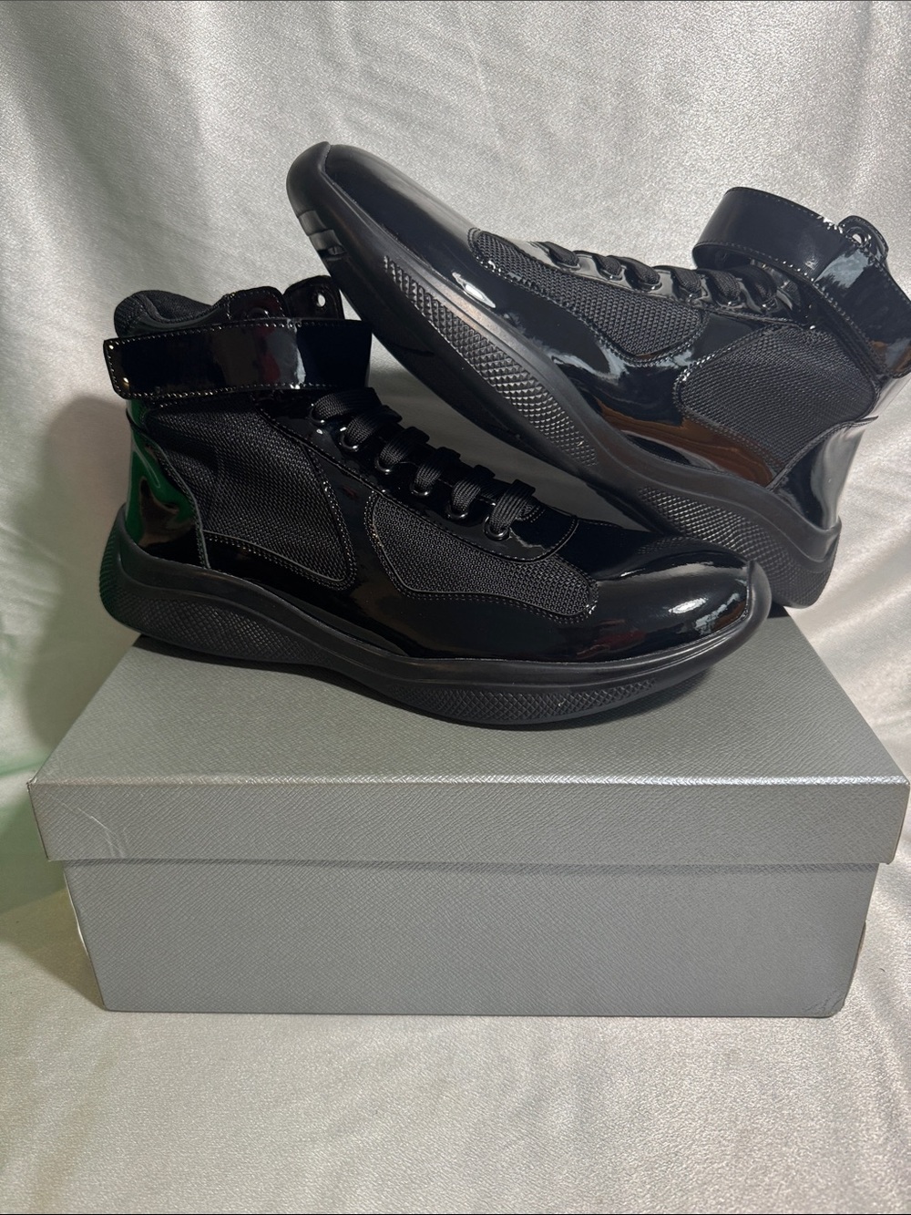 PRADA America's Cup high-top sneakers in black patent leather🔥New! - Picture 5 of 13